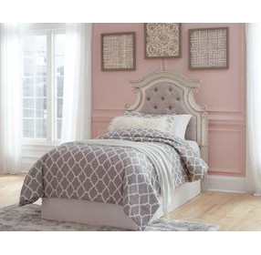 Realyn Chipped White and Gray Twin Upholstered Panel Headboard