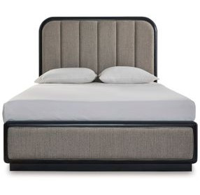 Rowanbeck Gray and Black Upholstered Panel Bedroom Set