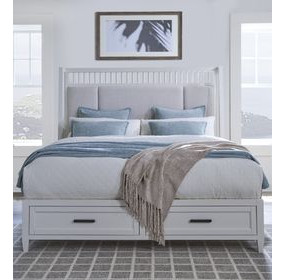Americana Modern Cotton Queen Upholstered Storage Shelter Bed
