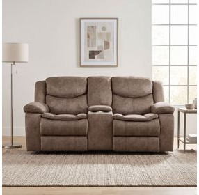 Bastrop Brown Double Glider Reclining Loveseat With Console