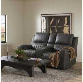 Pierce Homerun Dark Gray Leather 76" Zero Gravity Power Reclining Console Loveseat with Power Lumbar and USB Charging