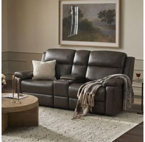Leon Matteo Smokey Gray Leather 77" Triple Power Reclining Console Loveseat with USB Charging