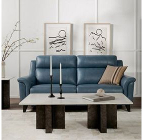 Kester Masen Bluegray Leather 63" Power Reclining Loveseat with Power Headrest and USB Charging