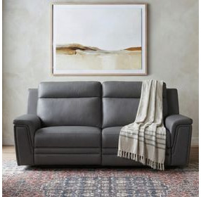 Harper Berlin Cement Leather 64" Power Reclining Loveseat with Power Lumbar and USB Charging