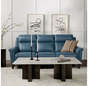 Kester Masen Bluegray Leather 86" Power Reclining Sofa with Power Headrest and USB Charging
