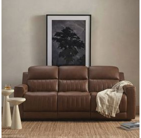 Pierce Homerun Cinnamon Leather 87" Zero Gravity Power Reclining Sofa with Power Lumbar and USB Charging