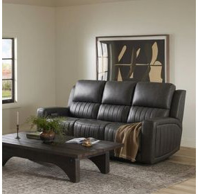 Pierce Homerun Dark Gray Leather 87" Zero Gravity Power Reclining Sofa with Power Lumbar and USB Charging