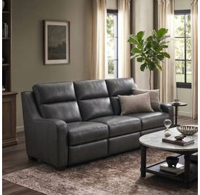 Ayden Elway Dark Gray Leather 84" Power Reclining Sofa with Power Lumbar and USB Charging