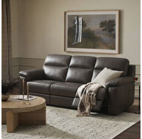 Leon Matteo Smokey Gray Leather 87" Triple Power Reclining Sofa with USB Charging and LED