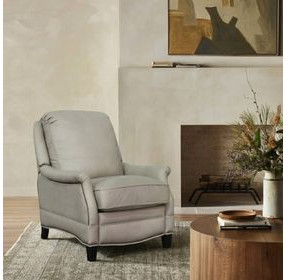 Ashebrooke Shoreham Cream Leather Push Thru The Arms Recliner with Nailhead Trim