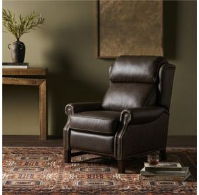 Thornfield Ashford Walnut Leather Push Thru The Arms Recliner with Nailhead Trim