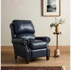 Churchill Shoreham Blue Leather Push Thru The Arms Recliner with Nailhead Trim
