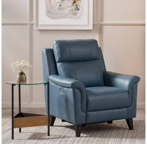 Kester Masen Bluegray Leather Power Recliner with Power Headrest and USB Charging