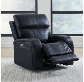 Glenwood Rainer Ocean Leather Lay Flat Power Recliner with Power Lumbar and USB Charging