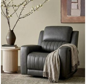 Pierce Homerun Dark Gray Leather Zero Gravity Power Recliner with Power Lumbar and USB Charging