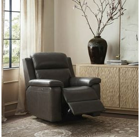 Leon Matteo Smokey Gray Leather Triple Power Recliner with USB Charging