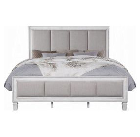 Katia Light Gray and Weathered White Upholstered Panel Bedroom Set