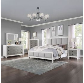 Katia Light Gray and Weathered White Queen Upholstered Panel Bed