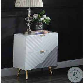 Gaines White High Gloss 2 Drawer Nightstand