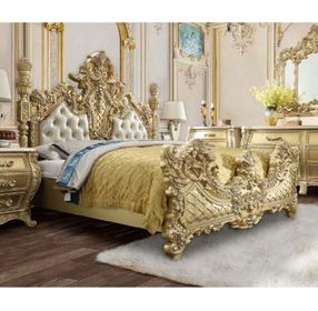 Cabriole Light Gold and Gold Upholstered Novelty Bedroom Set