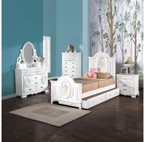 Flora White Twin Storage Panel Bed