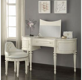 Dorothy Ivory 3 Drawer Vanity Desk with Mirror