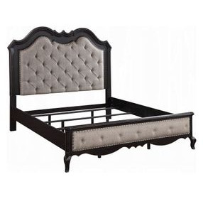 Chelmsford Beige and Antique Black Upholstered Panel Bedroom Set with Nailhead Trim