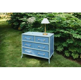 Beckett Dyed Grasscloth and Light Blue Matte Lacquer 4 Drawer Chest