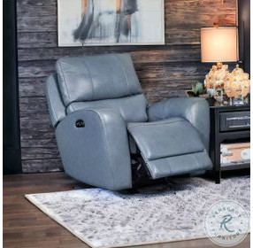 Bel Air Persian Blue Leather Glider Power Recliner with Power Headrest and USB Charging