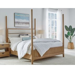 Escape Glazed Natural Oak King Upholstered Poster Bed