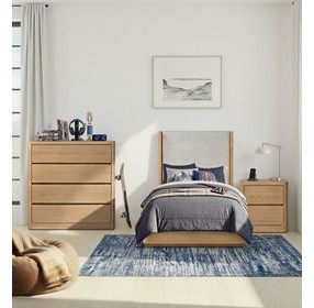 Modena Natural and Cream Twin Upholstered Panel Bed