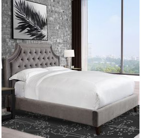 Jasmine Flannel Gray Queen Upholstered Panel Bed