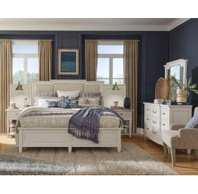 Willowbrook Egg Shell White and Cream Queen Upholstered Wall Panel Bed with 2 Nightstand and USB Charging