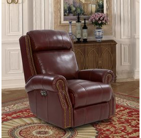 Blair Marisol Cabernet Leather Power Recliner with Nailhead Trim and USB Charging