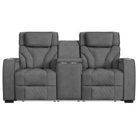 Tundra Simba Slate 74" Motion Reclining Loveseat with Console and LED