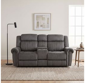 Brennen Charcoal 76" Power Double Reclining Console Loveseat