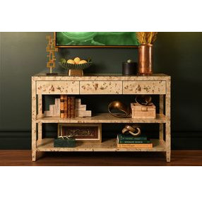 Briar Brown 52" Glass Top Console Table with 3 Drawers