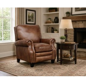 Briarwood Wenlock Tawny Leather Push Thru The Arms Recliner with Nailhead Trim