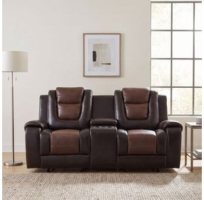 Briscoe Light And Dark Brown 76" Double Glider Reclining Console Loveseat