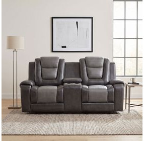 Briscoe Light And Dark Gray Double Glider Reclining Loveseat With Center Console