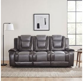 Briscoe Light And Dark Gray Double Reclining Sofa With Drop Down Cup Holders