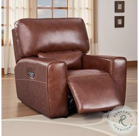Broadway Brown Leather Glider Power Recliner with Power Headrest and USB Charging