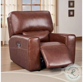 Broadway Brown Leather Glider Power Recliner with Power Headrest and USB Charging