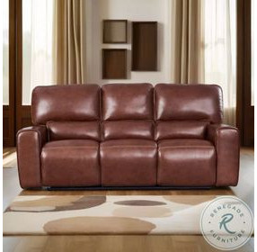 Broadway Brown Leather 89" Lay Flat Power Reclining Sofa with Power Headrest and USB Charging