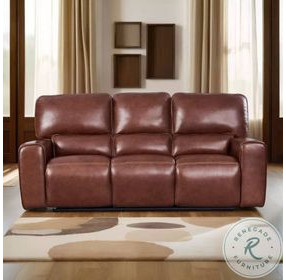 Broadway Brown Leather 89" Lay Flat Power Reclining Sofa with Power Headrest and USB Charging