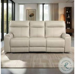 Bryant Taupe Leather 85" Lay Flat Power Reclining Sofa with Power Headrest and USB Charging