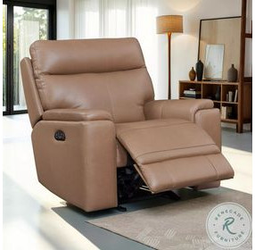 Bryant Tuscan Tan Leather Glider Power Recliner with Power Headrest and USB Charging