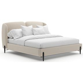 Madera Beige and Modern Walnut King Upholstered Panel Bed