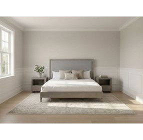 Zest Gray and Brown Upholstered Panel Bedroom Set with Nailhead Trim