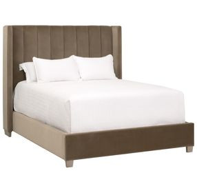 Chandler Caramel and Natural Gray Oak King Upholstered Panel Bed